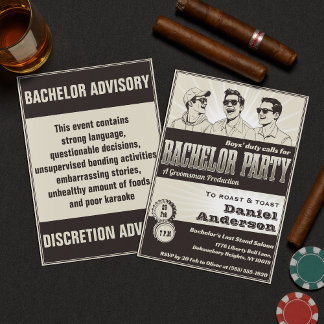 Funny Retro Vintage monochrome Bachelor Party Einladung