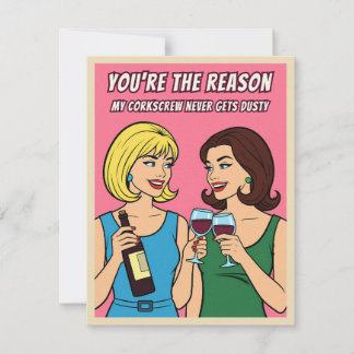Funny Retro Vintage Wine Humor BFF Pop Art Card Feiertagskarte