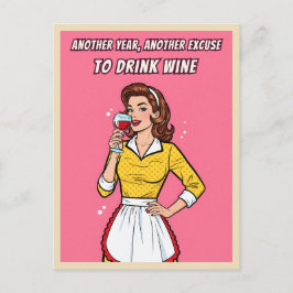Funny Retro Vintage Wine Humor Pink Pop Art Postkarte