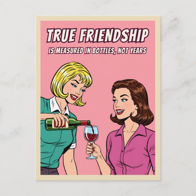 Funny Retro Wine Humor Best Friend Pop Art  Postkarte (Vorderseite)