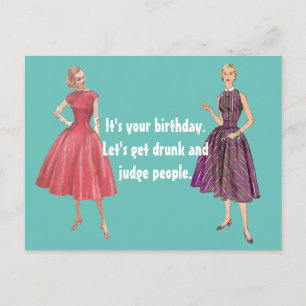 Funny Retro Women Lets Get Drunk Birthday Card Postkarte