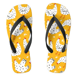 Funny Retro Yellow Black Chicken Flip Flops