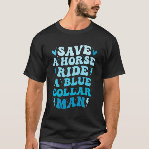 Funny Rettet ein Pferd auf dem Rücken einen blauen T-Shirt