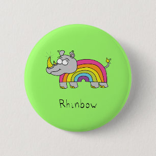 Funny Rhino Rainbow Niedlich Kids Cartoon Button