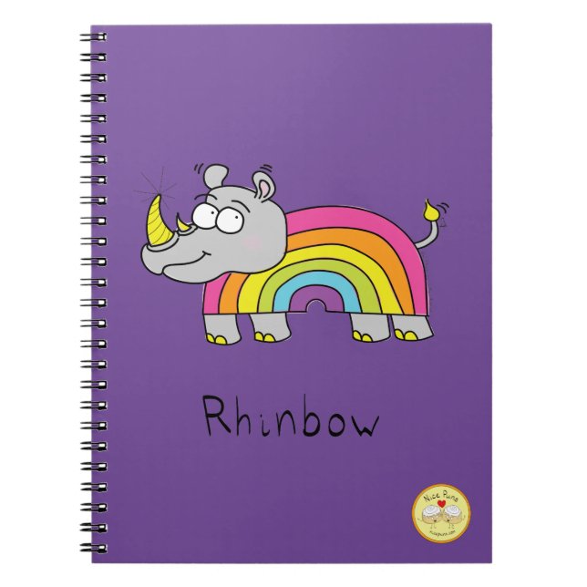 Funny Rhino Rainbow Niedlich Kids Cartoon Notizblock (Vorderseite)