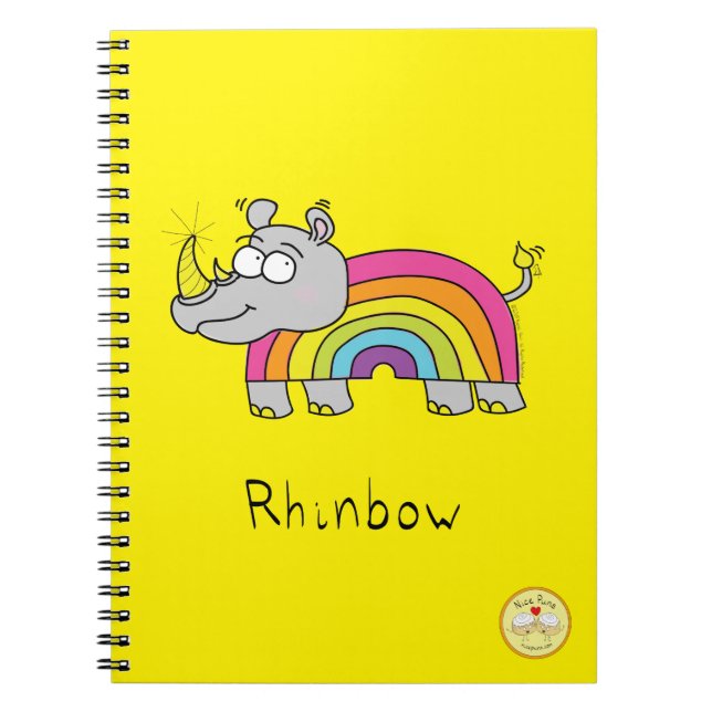 Funny Rhino Rainbow Niedlich Kids Cartoon Notizblock (Vorderseite)