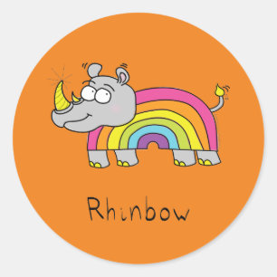 Funny Rhino Rainbow Niedlich Kids Cartoon Runder Aufkleber
