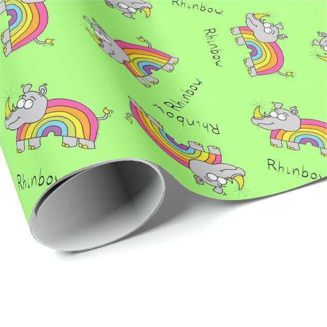 Funny Rhino Rainbow Niedlich Rhinoceros Kinder Car Geschenkpapier (Rolleneckpunkt)