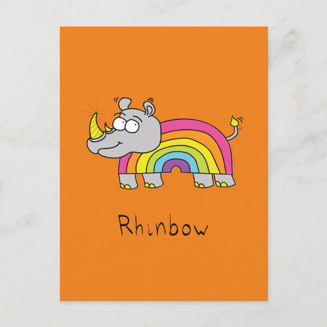 Funny Rhino Rainbow Niedlich Rhinoceros Kinder Car Postkarte (Vorderseite)
