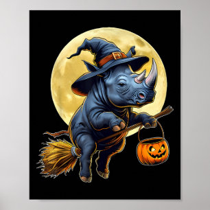 Funny Rhino Witch Hat Pumpkin Halloween-Kostüm Poster