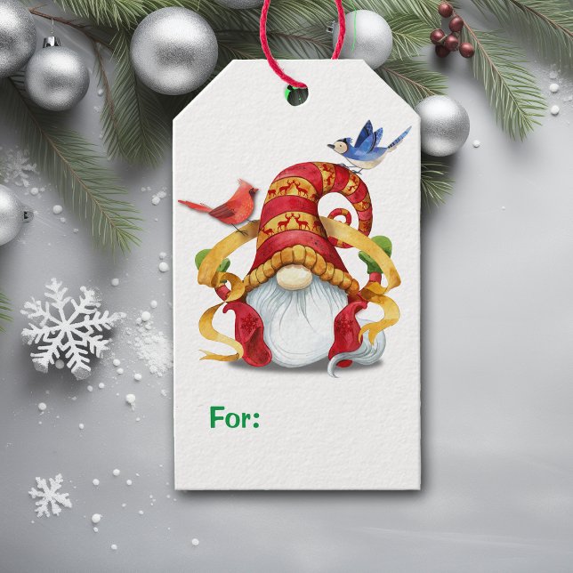 Funny Ribbon Gnome mit Vögeln Geschenkanhänger (Von Creator hochgeladen)