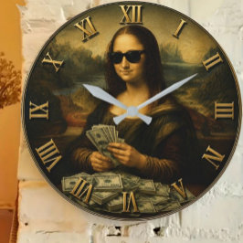 Funny Rich Mona Lisa Money Queen Renaissance Art Große Wanduhr