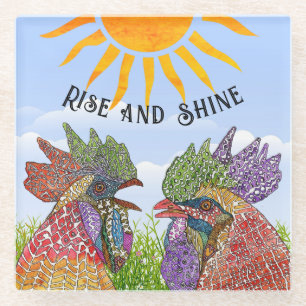 Funny Rise und Shine Chickens Glasuntersetzer
