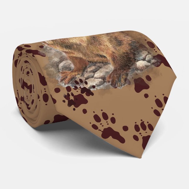 Funny River Otter & Footprints, Tracks Neck Tie Krawatte (Gerollt)