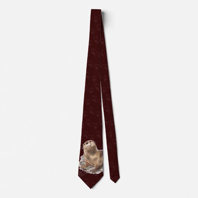 Funny River Otter & Footprints, Tracks Neck Tie Krawatte (Vorderseite)