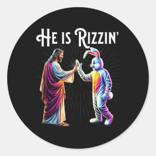 Funny Rizz Er ist Rizzin Jesus High Five Osterbun Runder Aufkleber