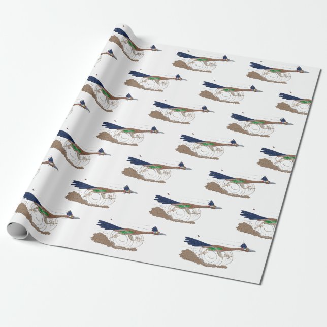 Funny Roadrunner Wüstenvogel Cartoon Illustration Geschenkpapier (Ungerollt)