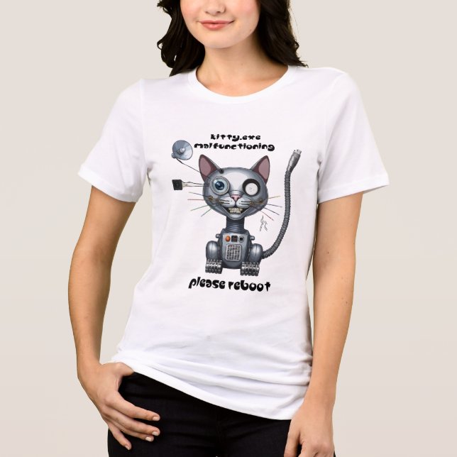 Funny Robot Cat Tri-Blend Shirt (Vorderseite)