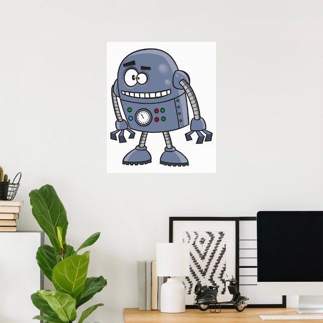 Funny Robot Character Niedlich Blue Retro Poster (Von Creator hochgeladen)