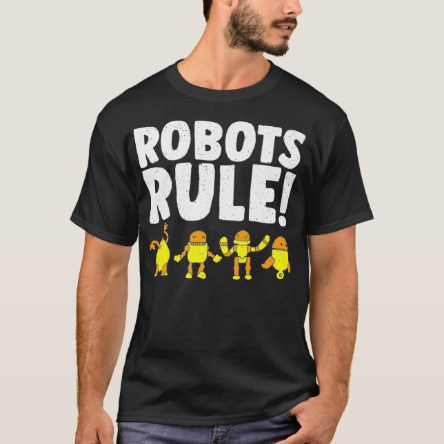 Funny Robots reguliert Roboter Moderne Wissenschaf T-Shirt (Vorderseite)
