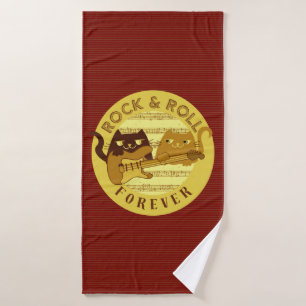 Funny Rock and Roll Music Cats and Electric Guitar Badehandtuch