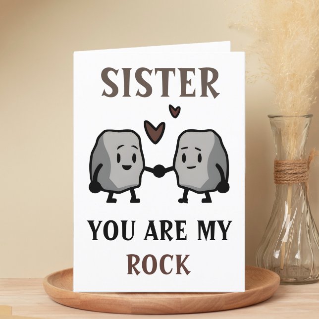 Funny Rock Pun Joke Spaß Sister Happy Birthday Dankeskarte (funny you are my rock birthday card for sister)