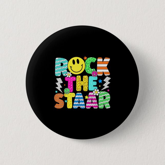 Funny Rock The Staar Testing Day Teacher Kids Moti Button (Vorderseite)