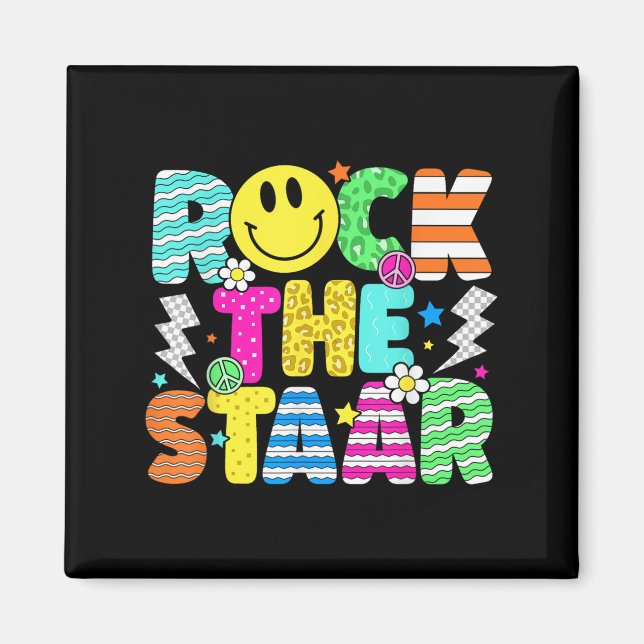 Funny Rock The Staar Testing Day Teacher Kids Moti Magnet (Vorne)