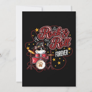 Funny Rock'n'Roll Forever Cool Drummer Cat Einladung