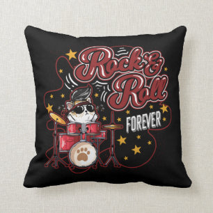 Funny Rock'n'Roll Forever Cool Drummer Cat Kissen