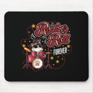 Funny Rock'n'Roll Forever Cool Drummer Cat Mousepad