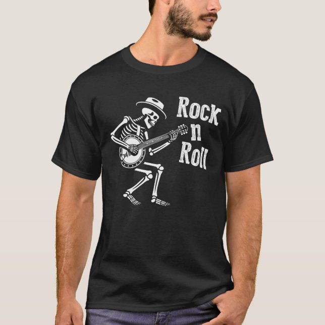 Funny Rock'n'Roll Skelett. T-Shirt (Vorderseite)