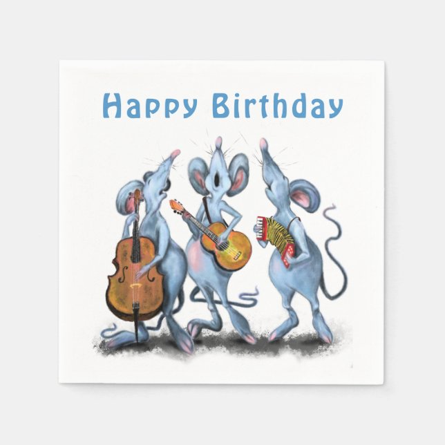 Funny Romantic Mouse Band - Happy Birthday Serviette (Vorderseite)