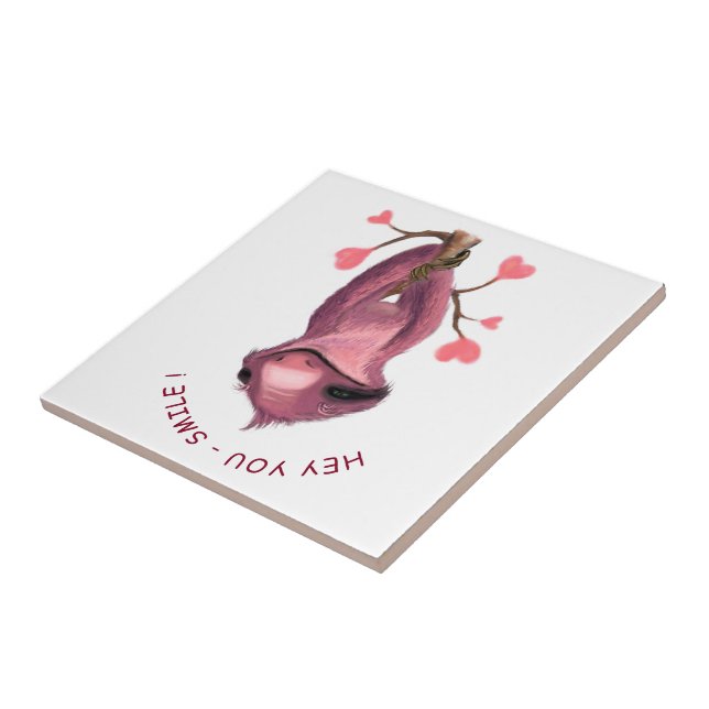 Funny Romantic Sloth Smile Cartoon Tier Zeichnend  Fliese (Seite)