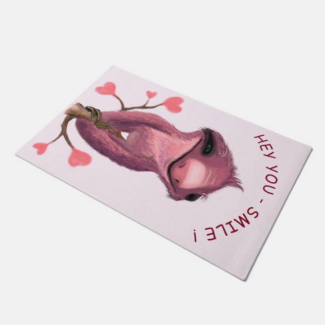 Funny Romantic Sloth Smile Doormat Fußmatte (Schrägansicht)