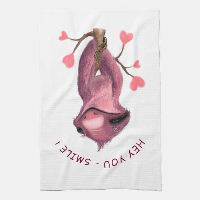 Funny Romantic Sloth Smile Kittuch Geschirrtuch (Vertikal)