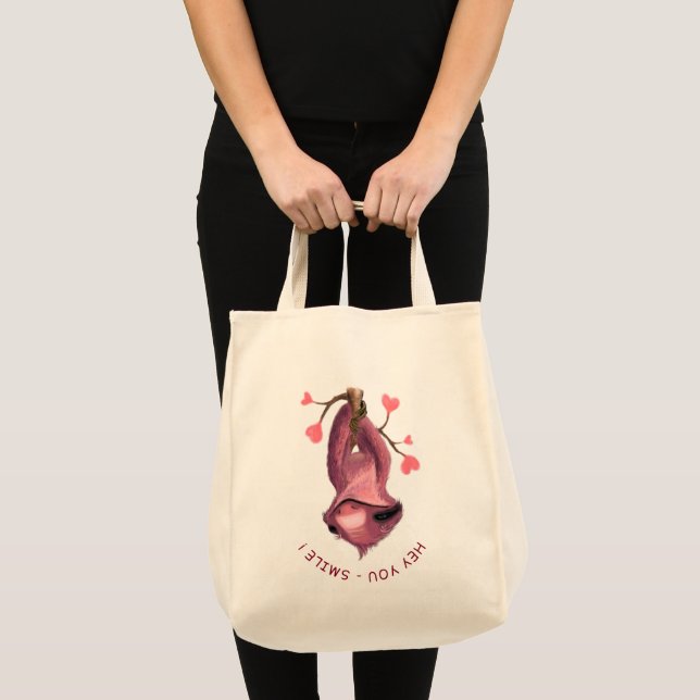 Funny Romantic Sloth Smile Tote Bag Tragetasche (Vorderseite (Produkt))