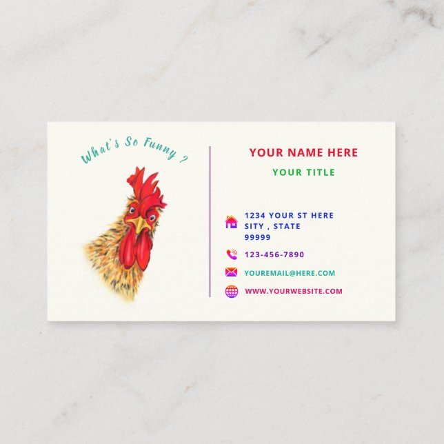 Funny Rooster Business Card Design Ihre eigene Visitenkarte (Rückseite)