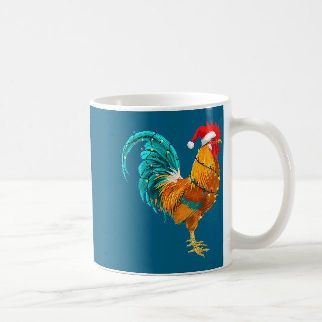 Funny Rooster Chicken Santa Christmas Lights Farme Kaffeetasse (Rechts)