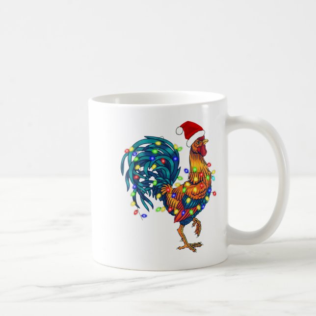 Funny Rooster Chicken Weihnachtsbeleuchtung Pajama Kaffeetasse (Rechts)
