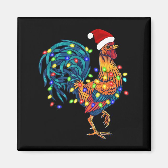 Funny Rooster Chicken Weihnachtsbeleuchtung Pajama Magnet (Vorne)