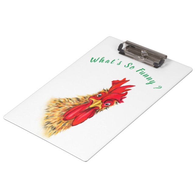 Funny Rooster Clipboard - Benutzerdefinierter Text Klemmbrett (Schrägansicht)