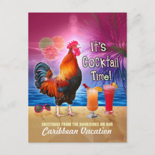 Funny Rooster Cocktails Tropischer Strandurlaub Postkarte