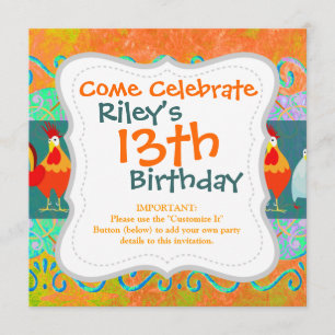 Funny Rooster Hen Funky Chicken Farm Animal Gips Einladung