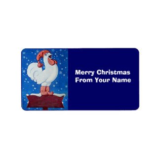 Funny Rooster In Weihnachtsmannmütze - das Label " Adressaufkleber