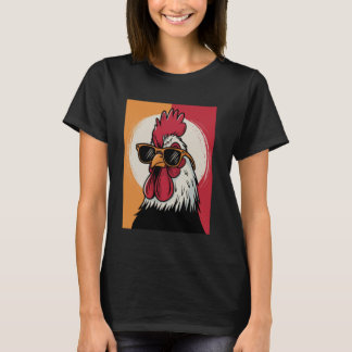 Funny Rooster Retro Rooster Graphic Wearing Sungla T-Shirt