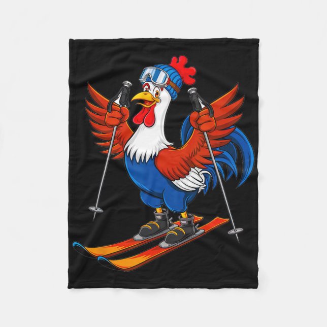 Funny Rooster Skiing Adventure Cartoon  Fleecedecke (Vorderseite)
