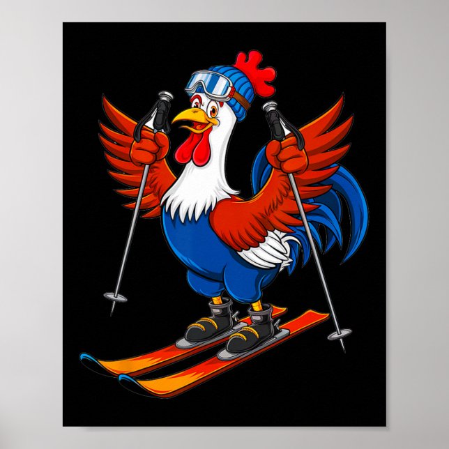Funny Rooster Skiing Adventure Cartoon  Poster (Vorne)