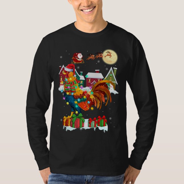 Funny Rooster Weihnachten Ugly Sweater Rooster Xma T-Shirt (Vorderseite)