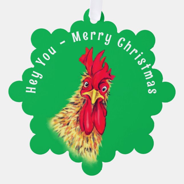Funny Rooster Weihnachts-Ornament-Karte Custom Tex Ornament Karte (Vorderseite)